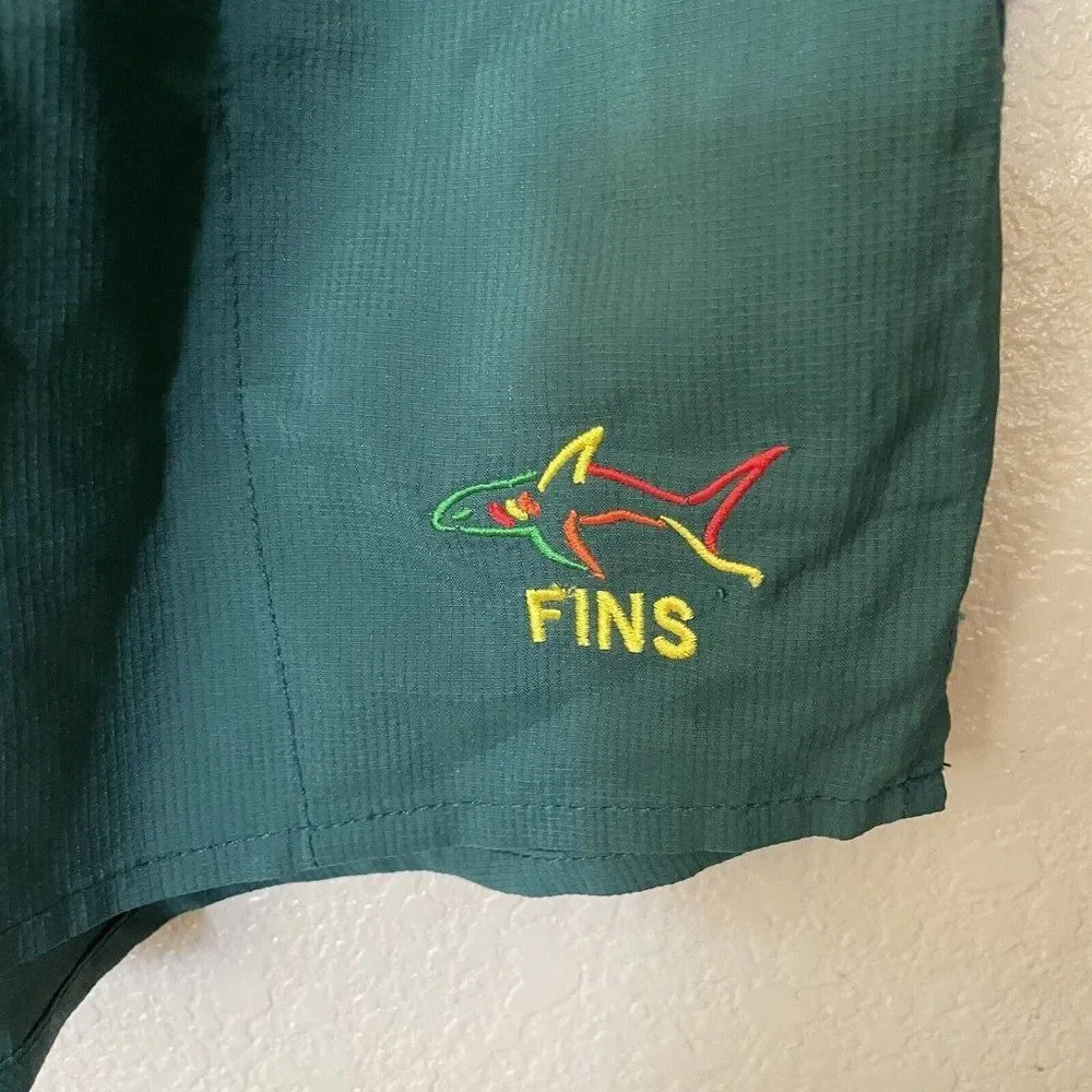 Y2K FINS Swim board Shorts Trunks men Solid Green Logo‎ Shark L/XL